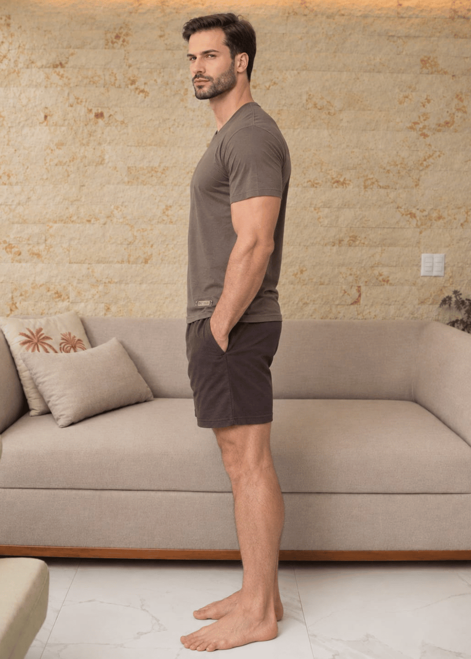 Pijama Masculino Verão Poliamida 88% Poliéster 12% elastano