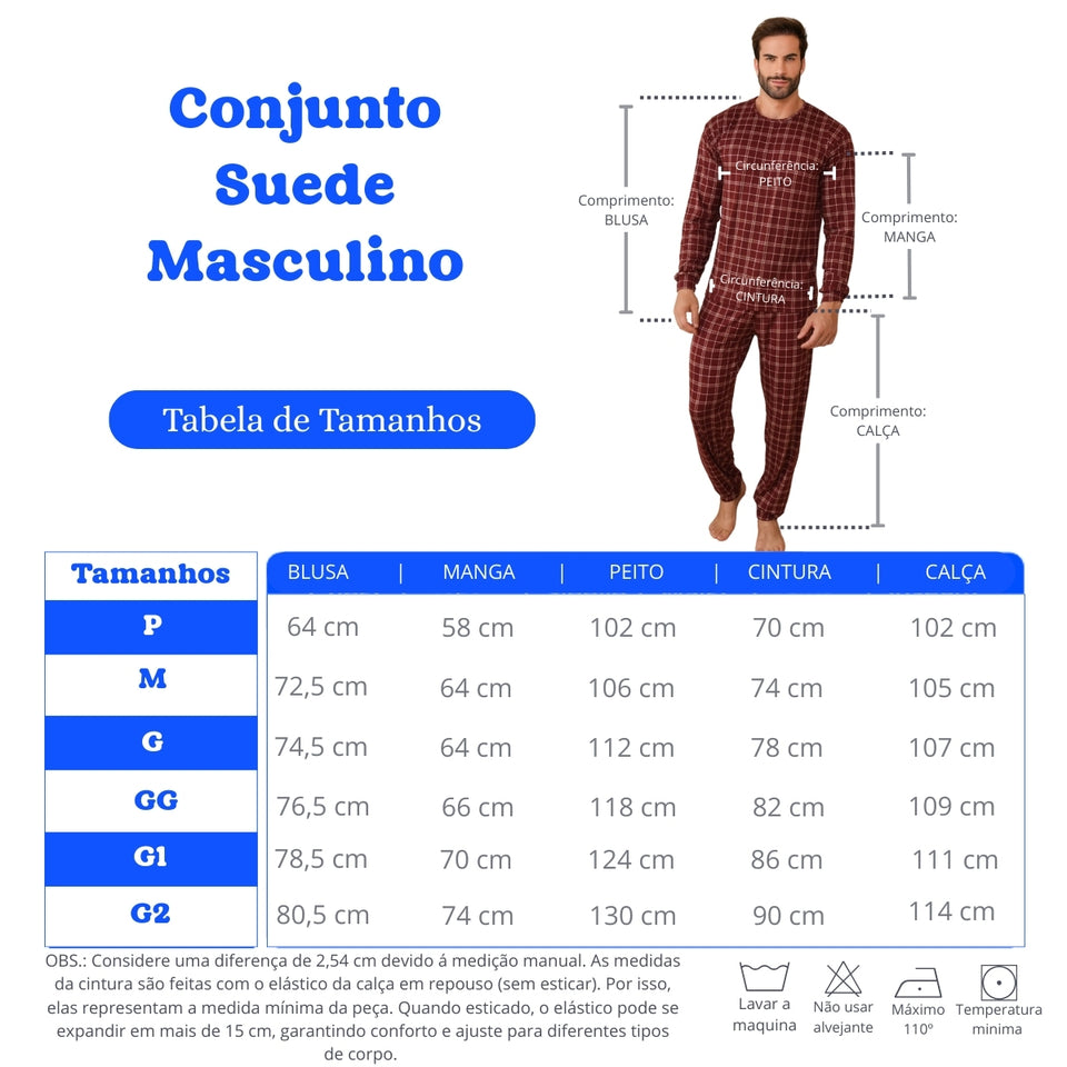 Pijama Masculino Suede Inverno Adulto Longo
