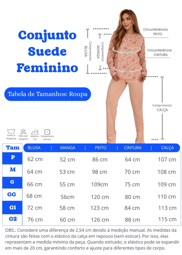 Pijama Feminino Adulto Suede Longo para inverno meia estação e verão
